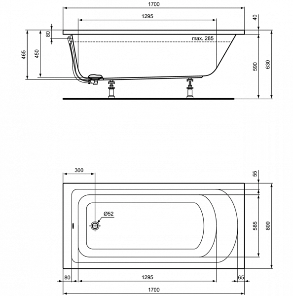 Акриловая ванна Ideal Standard Hotline K274701 170х80 без гидромассажа