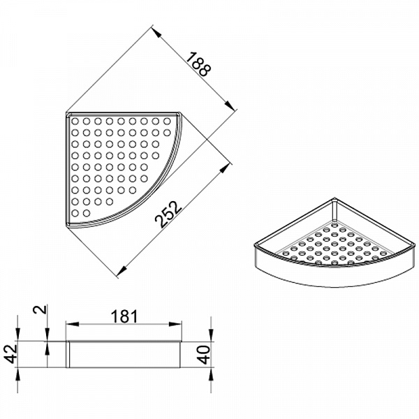 Полка угловая одноэтажная Azario подвесная, хром (AZ-833)