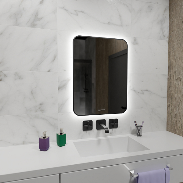 Gryning Зеркало с LED подсветкой и сенсором, 600х800 черный контур