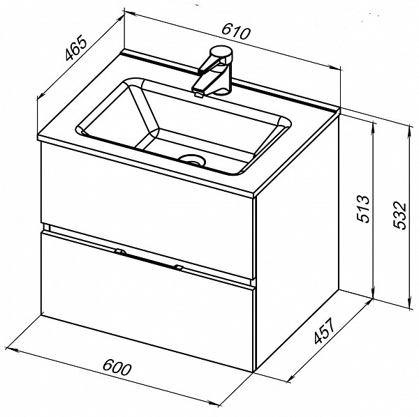 Тумба под раковину Aquanet Алвита New 60 2 ящика, серый 00277512