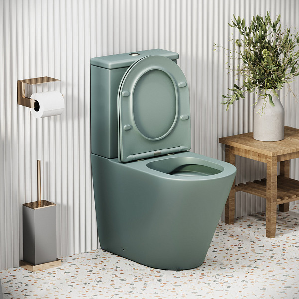 Унитаз GR-4480MNMS Color (620*365*810) МЯТНЫЙ МАТОВЫЙ напольный БЕЗОБОДКОВЫЙ, 2 места