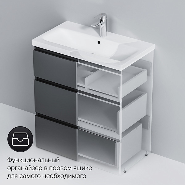 M91FSX0752GM GEM S, База под раковину, напольная, 75 см, 3 ящика, графит матовый