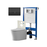 Сет: Система инсталляции Point Элемент для подвесного унитаза PN45120 + Клавиша смыва для инсталляции Point Виктория, черная/хром, PN44061BC + Унитаз подвесной Point Вега безободковый, сиденье микролифт PN41711
