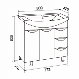 Тумба Emmy Милли 80 с раковиной Балтика (3 ящика)