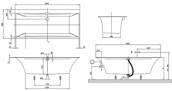 Квариловая ванна Villeroy & Boch Squaro Edge12 180x80 UBQ180SQE2DV-01