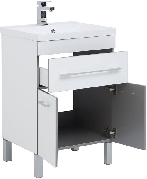Тумба под раковину Aquanet Верона 58 белый (напольная 1 ящик 2 дверцы) 00182507