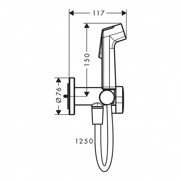 29232670 HG Комплект для гигиенического душа встроенный Bidette 1jet S со шлангом и держателем, матовый черный (внешняя часть)