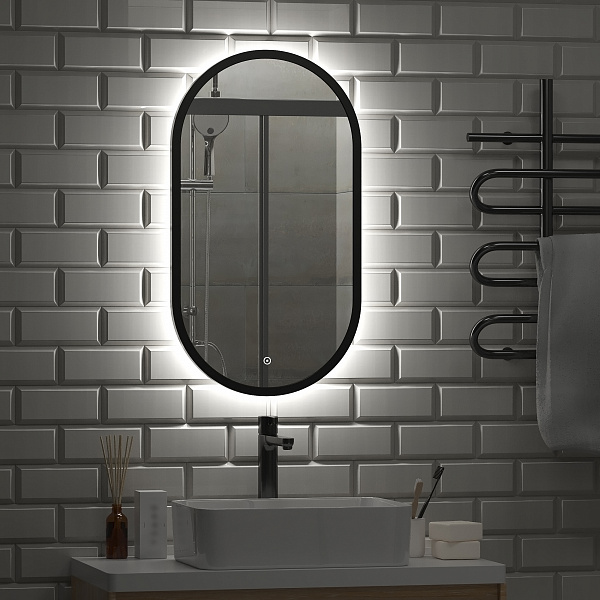 Зеркало Континент "Prime Black Led" 450х800 в МДФ раме