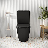 Унитаз GR-4480BMS Color (620*365*810) ЧЕРНЫЙ МАТОВЫЙ напольный БЕЗОБОДКОВЫЙ с тонкой крышкой,2 места