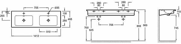 Двойная подвесная раковина-столешница Jacob Delafon Vox 140х46 см JEXAA112-Z-00