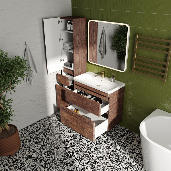 Тумба напольная Style line Атлантика 80, Люкс старое дерево, под раковину, PLUS