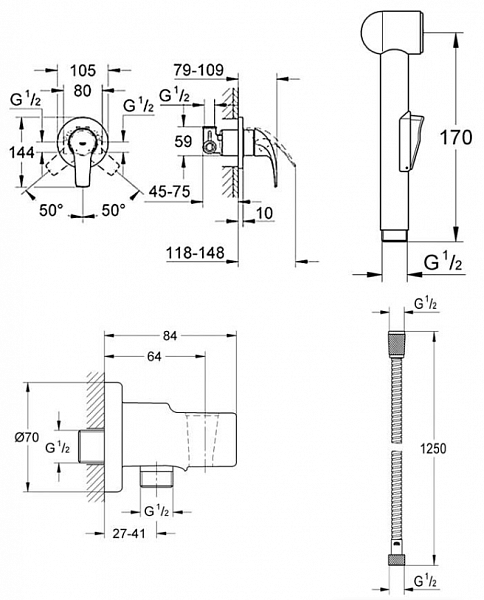 Гигиенический душ Grohe BauClassic 124434 комплект