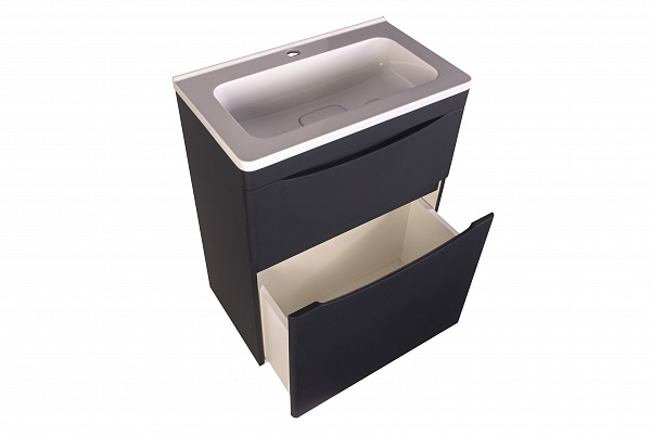 Тумба напольная "Бергамо мини 60" (2 ящ.) Люкс антискрейтч черный, под раковину, PLUS