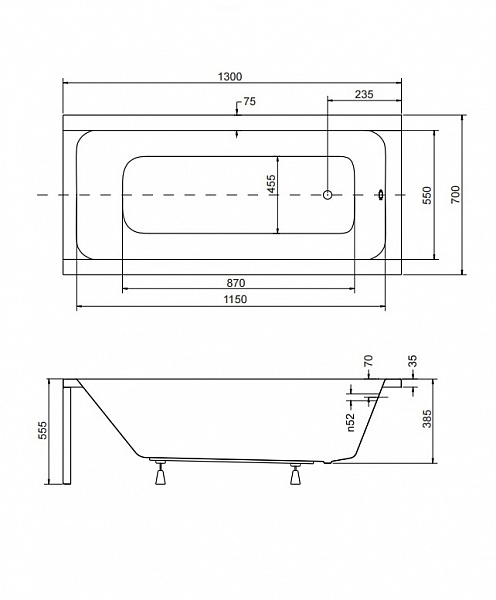 Акриловая ванна Besco Modern 130x70 WAM-130-MO