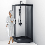 W90G-401-090BT Душевое ограждение Gem 1/4 Rond 90x90 стекло прозрачное, профиль черный матовый, без