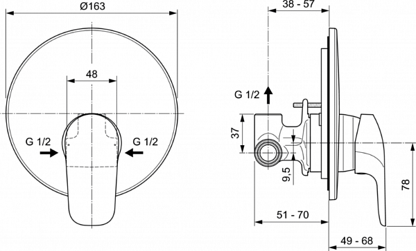Смеситель Ideal Standard Ceraflex A6757AA для душа с внутренней частью
