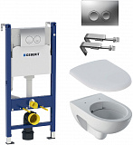 Комплект унитаз подвесной Geberit Renova безободковый с сиденьем микролифт и инсталляция Geberit Duofix Delta