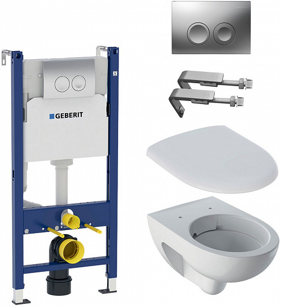 Комплект унитаз подвесной Geberit Renova безободковый с сиденьем микролифт и инсталляция Geberit Duofix Delta