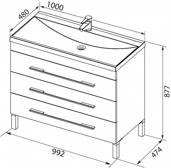 Тумба с раковиной Aquanet Верона 100 белый (напольная 3 ящика) 00287663