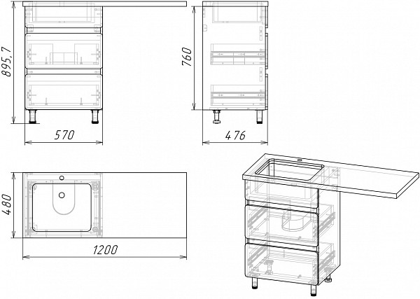 Тумба напольная "Корделия 60", 2 ящ., ст/м., белая, Kamilla 120