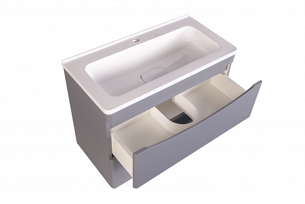 Тумба подвесная "Бергамо мини 70" (2 ящ.) Люкс антискрейтч серый, под раковину, PLUS