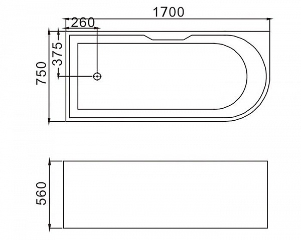 Ванна пристенная GR-2202R (75x170x56) GROSSMAN 1 место