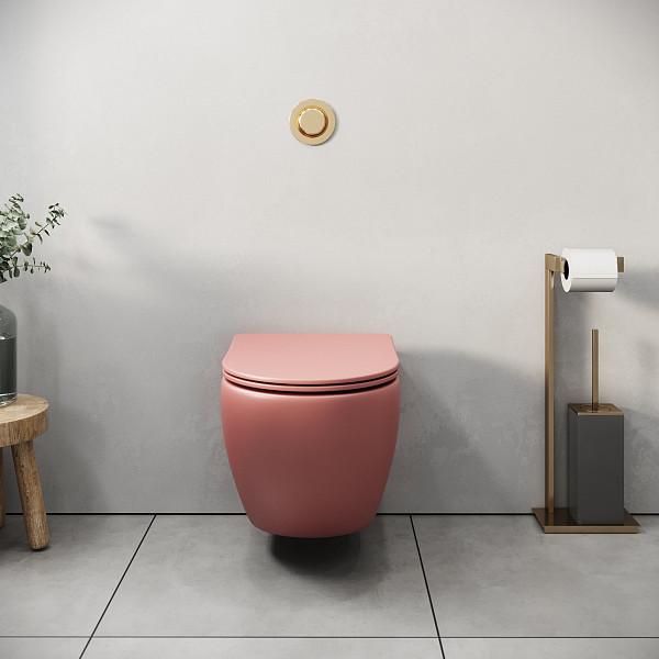 Унитаз GR-4455PIMS Color (495*365*375) РОЗОВЫЙ МАТОВЫЙ подвесной БЕЗОБОДКОВЫЙ с тонкой крышкой