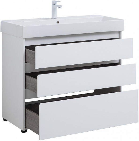 Тумба под раковину Aquanet Nova Lite 100 белый глянец (3 ящика) 00302478