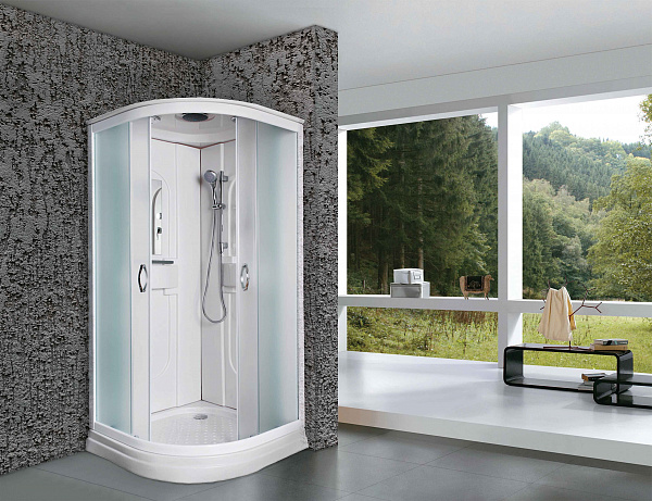 Душевая кабина Niagara NG-116-15 (900х900х2150) низкий поддон(15см) стенки АКРИЛ стекло матовое, бел профиль