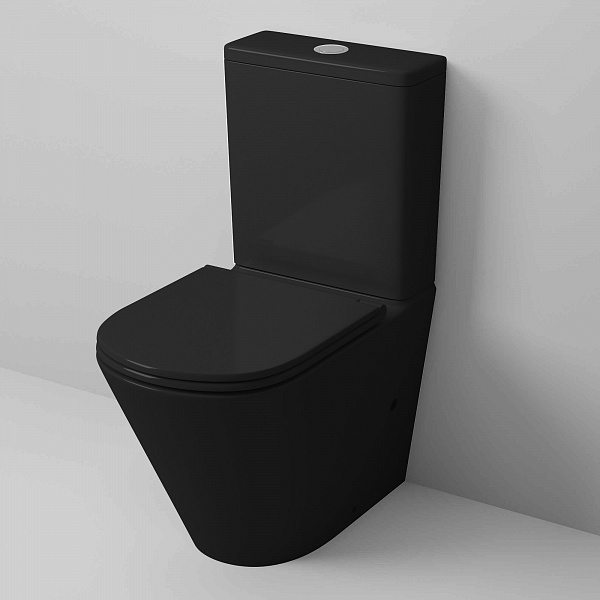 Унитаз GR-4450BMS (605*380*825) ЧЕРНЫЙ МАТОВЫЙ напольный БЕЗОБОДКОВЫЙ с тонкой крышкой, 2 места