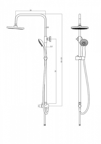 Душевой гарнитур с верхней лейкой, Milardo, 2403F21M76