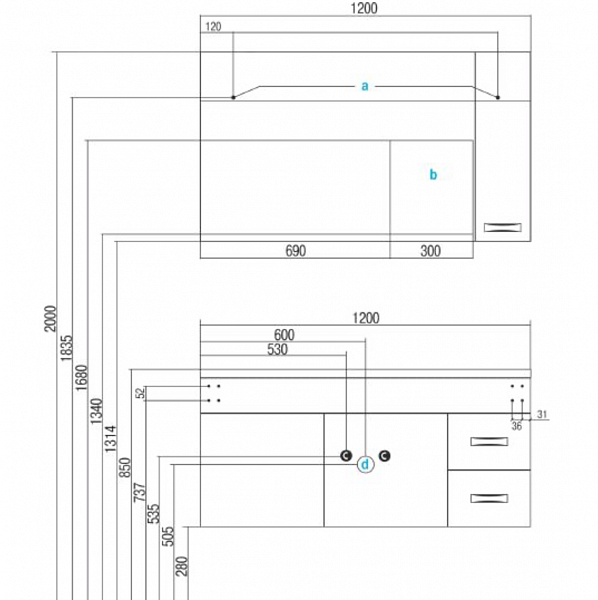 Тумба под раковину Акватон Диор 119 см 1A110601DR010