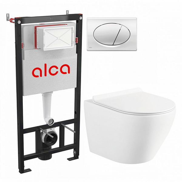 Система инсталляций Circulo:инсталяция, кнопка хром, унитаз подвесной безободковый, сиденье дюропласт , микролифт , быстросьемное  Selena C001WG/M71