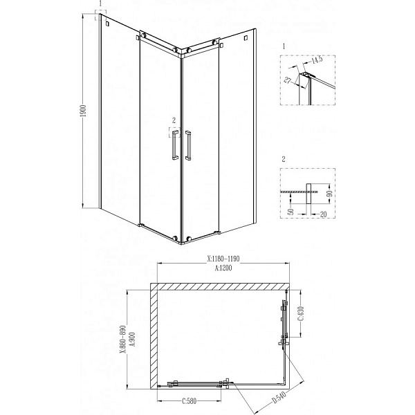 Душевой уголок Grossman Cosmo GR-1120L 120x90