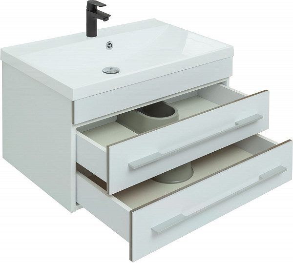 Тумба под раковину Aquanet Верона 75 белый (подвесная 2 ящика) 00176669