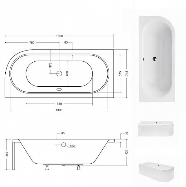 Акриловая ванна Besco Avita 150x75 WAV-150-NL Левая