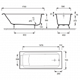 Чугунная ванна Jacob Delafon Parallel 170x70 E2947-S-00 без антискольжения