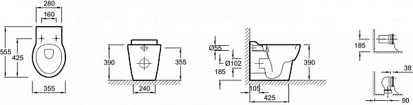 Унитаз напольный приставной Jacob Delafon Ove E1584-00, сиденье с микролифтом, под скрытый бачок