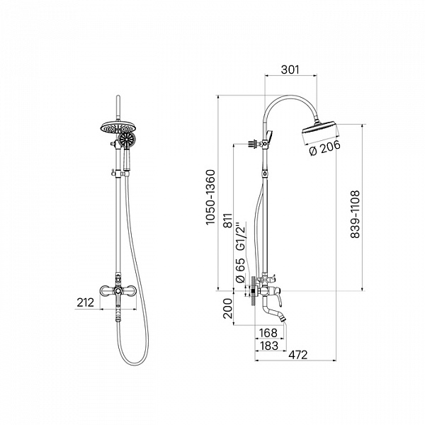Смеситель для ванны с верхним душем, Oldie, IDDIS, OLDBR3Fi06