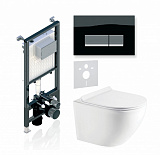 Комплект KOLLER POOL для монтажа  подвесного унитаза: Инсталляция Alcora ST 1200 с клавишей INTEGRO Black Glass, Унитаз ROUND Rimless, сиденье дюропласт: SoftClose, Take Off, антибактериальное покрытие, система «Антивсплеск»