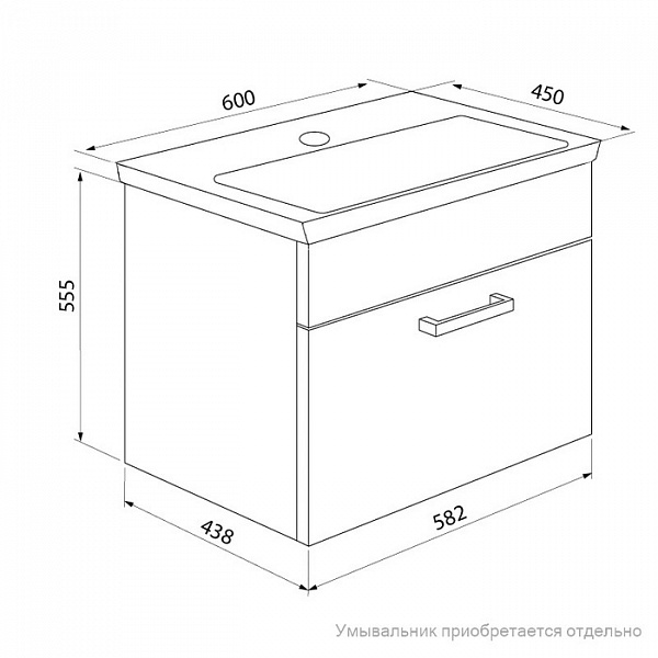 Тумба для ванной комнаты, подвесная, белая/под дерево, 60 см, Mirro, IDDIS, MIR60W0i95. Подходит умывальник 0016000U28
