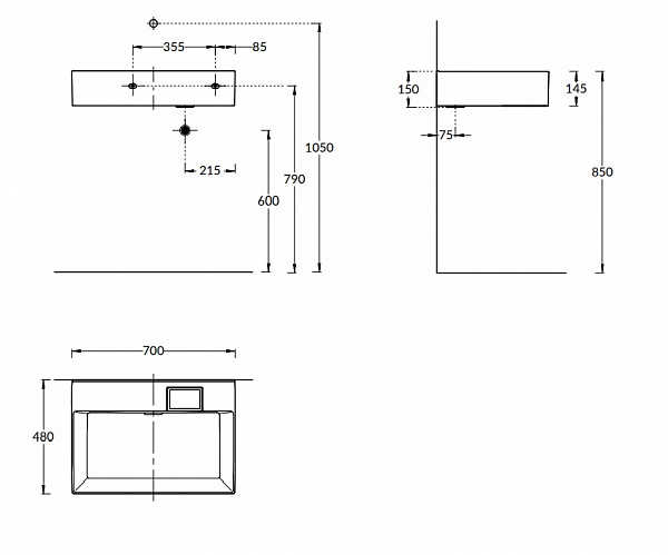 Раковина Kerama Marazzi LOGICA мебельная\подвесная без отверстий 70, белая глянцевая