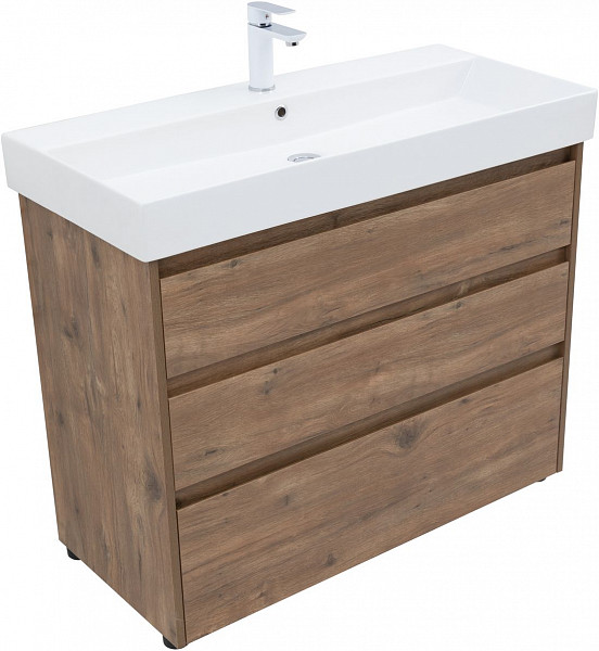 Тумба под раковину Aquanet Nova Lite 100 дуб рустикальный (3 ящика) 00302480