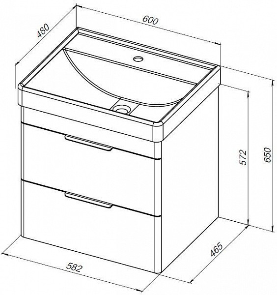 Тумба под раковину Aquanet Ирис new 60 белый глянец (2 ящика) 00310144