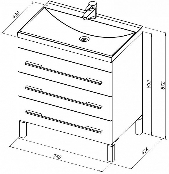 Тумба под раковину Aquanet Верона 75 белый (напольная 3 ящика) 00178254