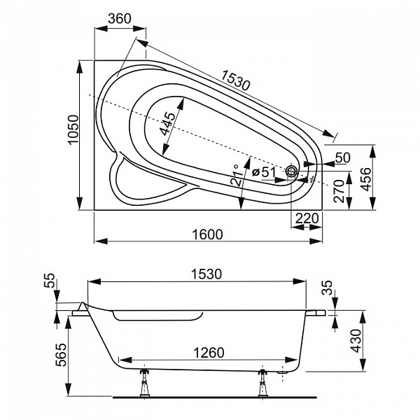 Акриловая ванна Vagnerplast Selena 160x105 правая VPBA163SEL3PX-04