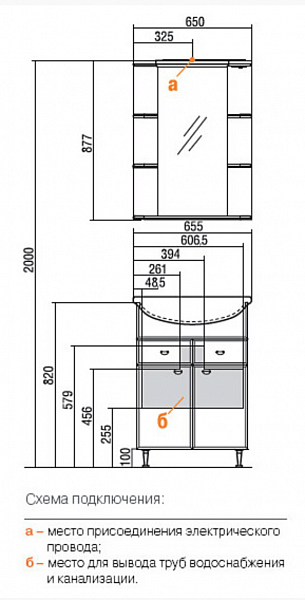 Зеркало-шкаф Акватон Кристалл 65x90 1A000102KS01R правый с подсветкой