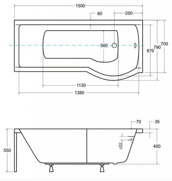 Акриловая ванна Besco  150x75 WAI-150-PP2 Правая