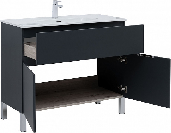 Тумба под раковину Aquanet Алвита New 100 1 ящик, 2 дверцы, антрацит 00277555