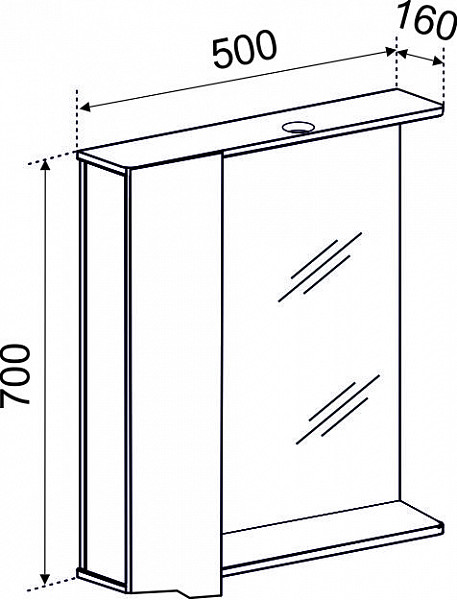 Зеркало со шкафчиком  АГАТА 50 с подсветкой Левое